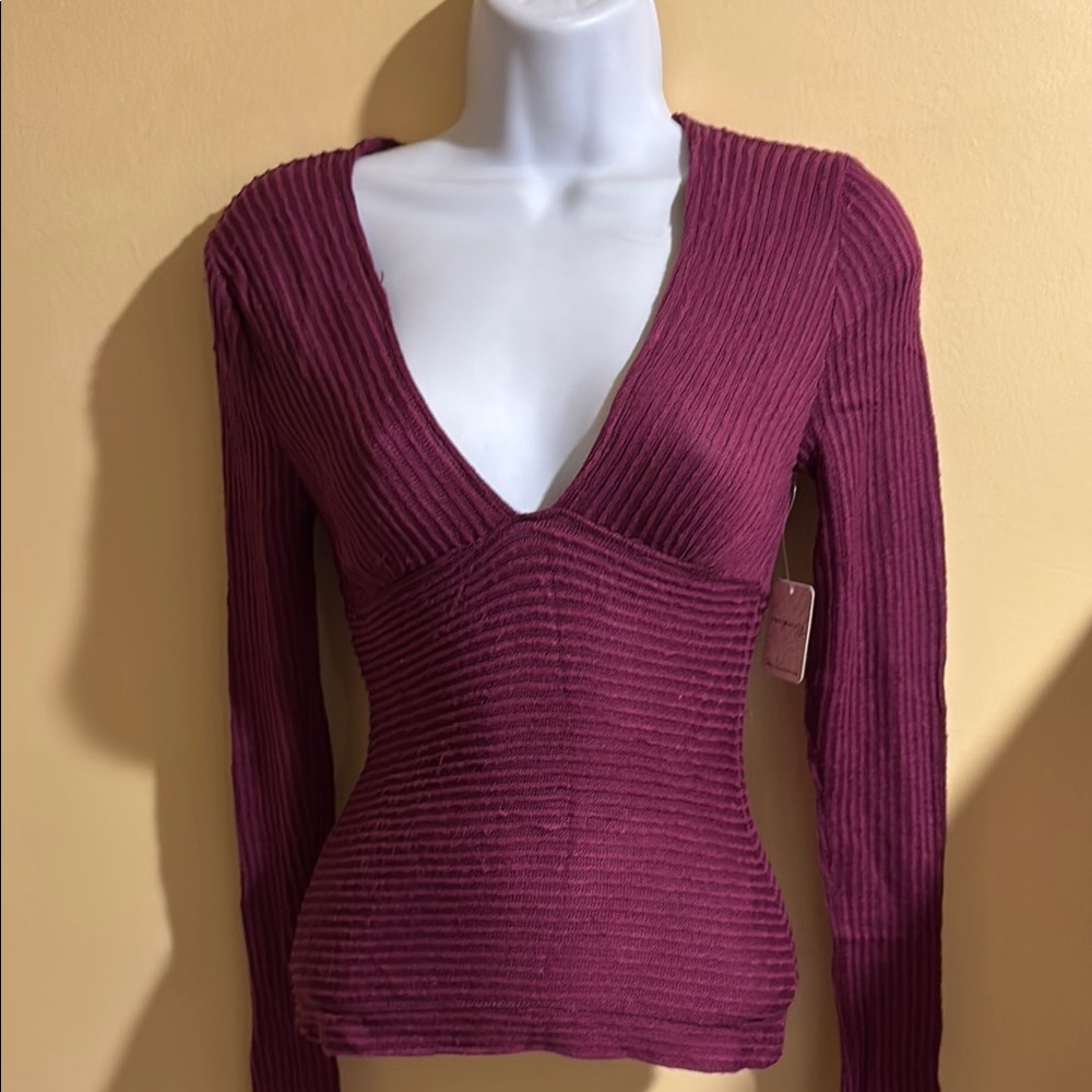 Deep V-Neck Ribbed Sweater - Picture 1 of 5